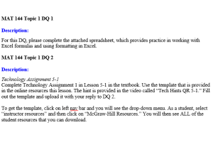 MAT 144 Topic 1 DQ 1, DQ 2